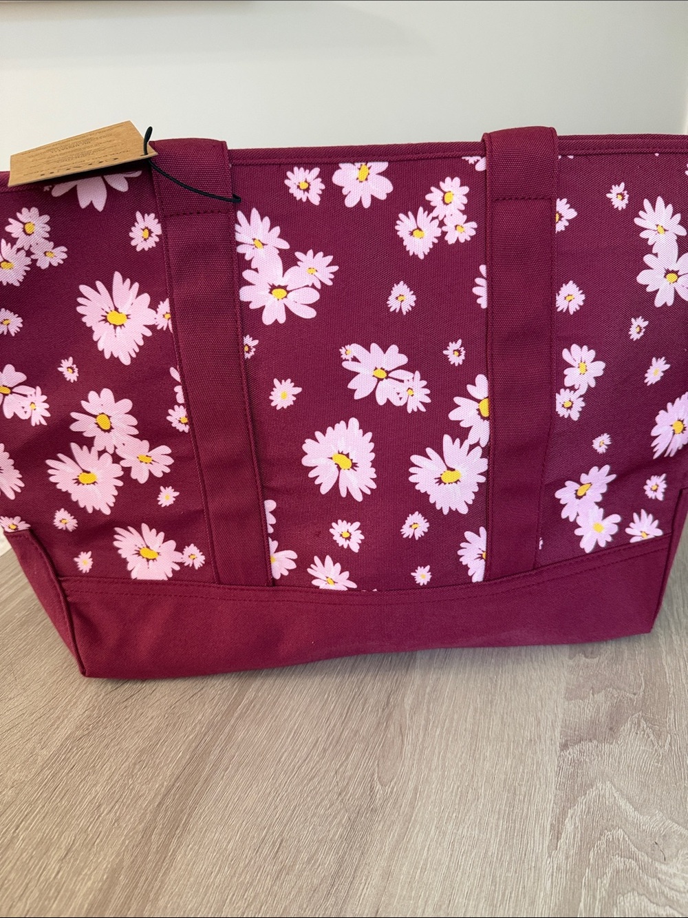 Coach Floral Tote Bag - Burgundy with Pink Daisies - Picture 3 of 5